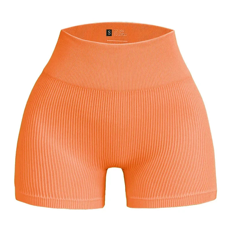 Seamless Threaded High Waisted Hip Lifting Fitness Yoga Shorts