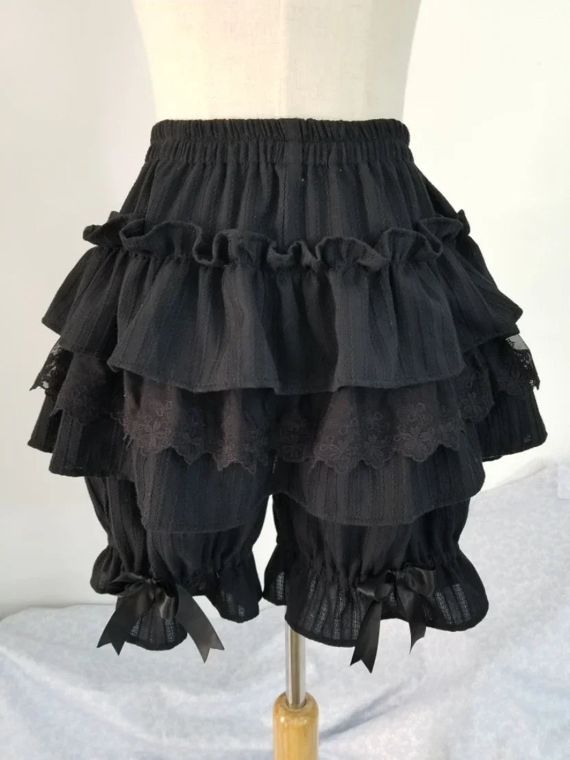 Cute Shorts Lace Ruffled Elastic Waist Cotton