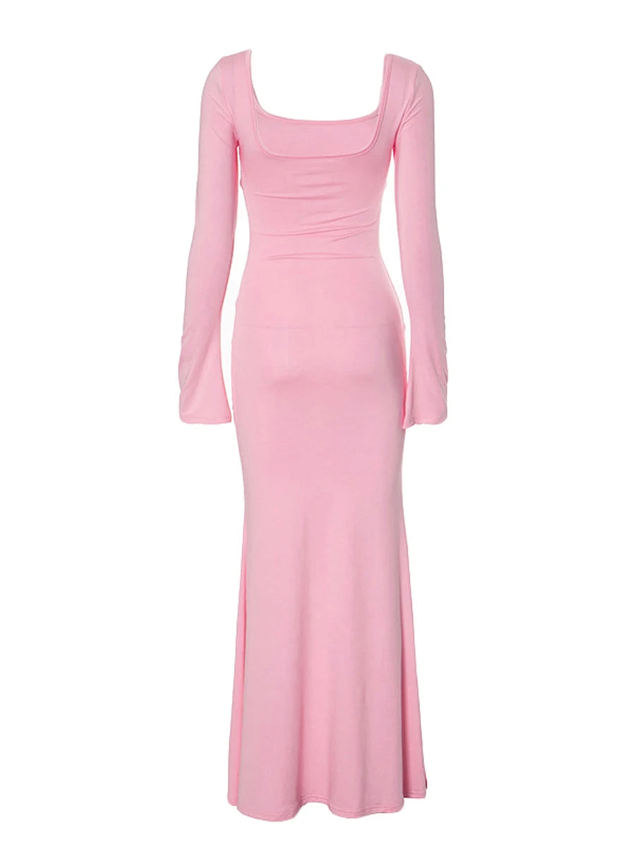Maxi Dress with Ruffle Detail and Long Sleeves