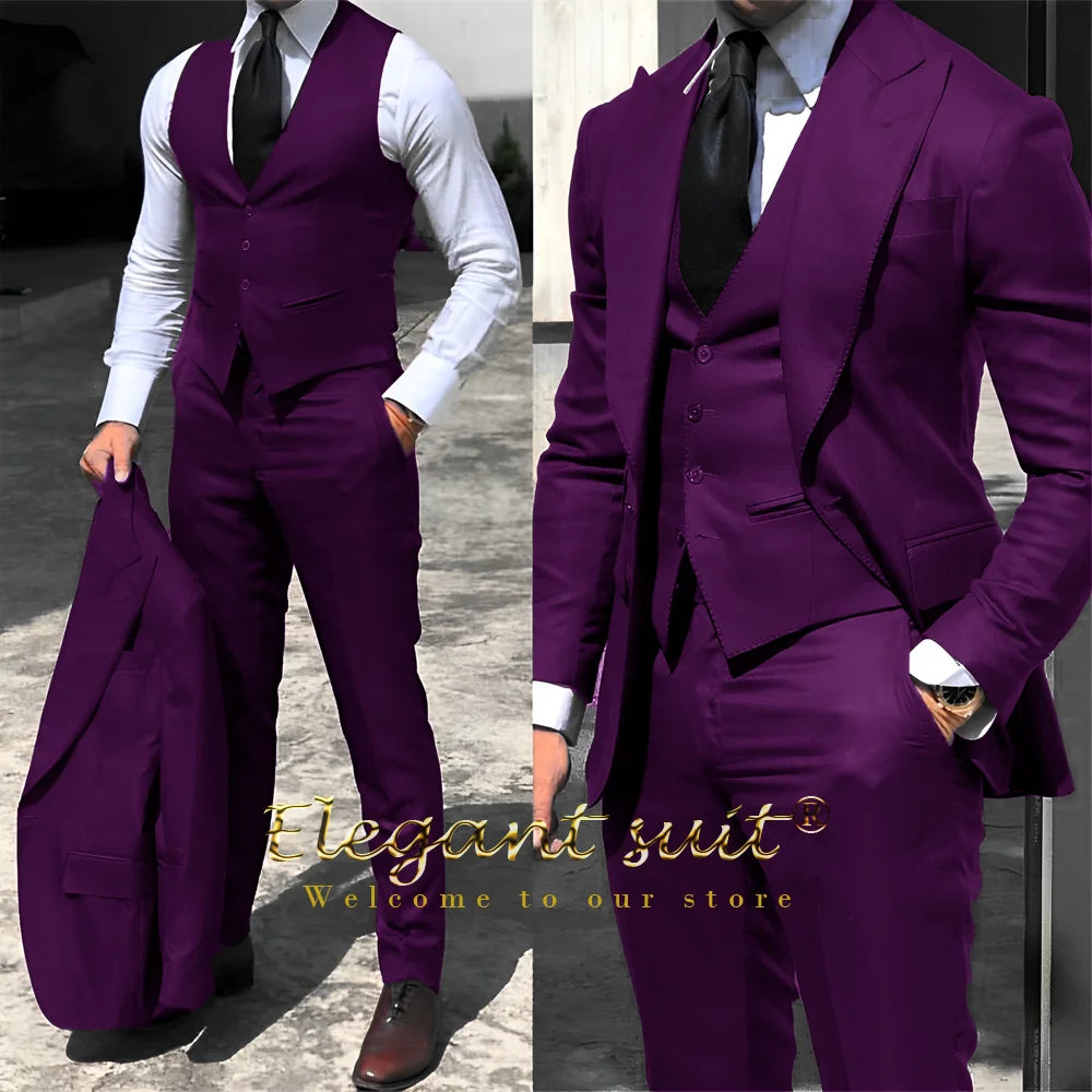 Men's business suit 3-piece set (jacket + vest + trousers) advanced custom men's office formal suit set