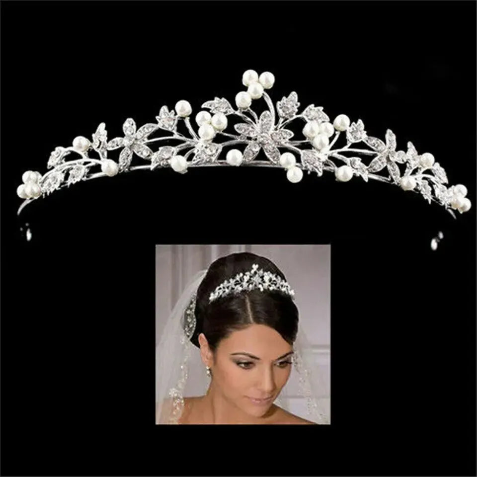 Pearl Crown Headband Diamond Hair Accessories Alloy Rhinestone Princess Headband Bridal Headpieces