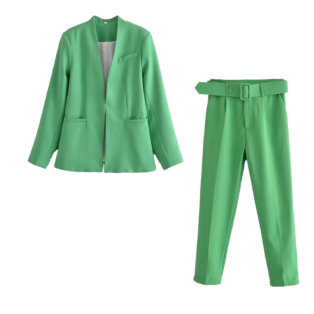 Casual Women's Wear Simple Fashion Solid Color Suit Top Straight Pants Set Two Piece Set Blazer Pants