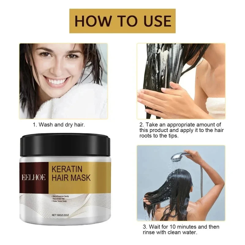 Keratin Hair Mask Deep Nourish Smooths Repair Damaged Hair Treatment Argan Oil Collagen Essence for All Hair Types