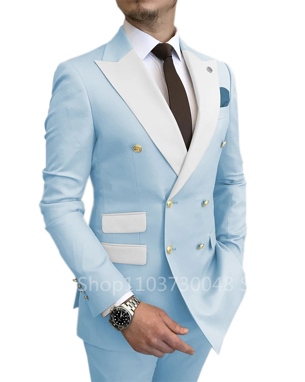 Slim Fit 2 Piece Wedding Men's Suits Solid Groom Tuxedos Formal Suits for Prom Party Best Man Peak Lapel Blazer Pants