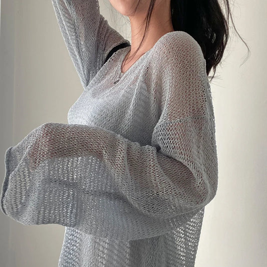 Women's Lazy Style Full Sleeves Jumpers Tops Hollow Out Sexy Women Fashion Casual Streetwear Chic Femme Sweaters Pullovers