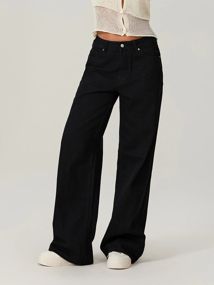 Women s Stylish Star Print Loose Denim Jeans for Spring and Fall - Casual Low Waist Trousers with a Fashionable Twist