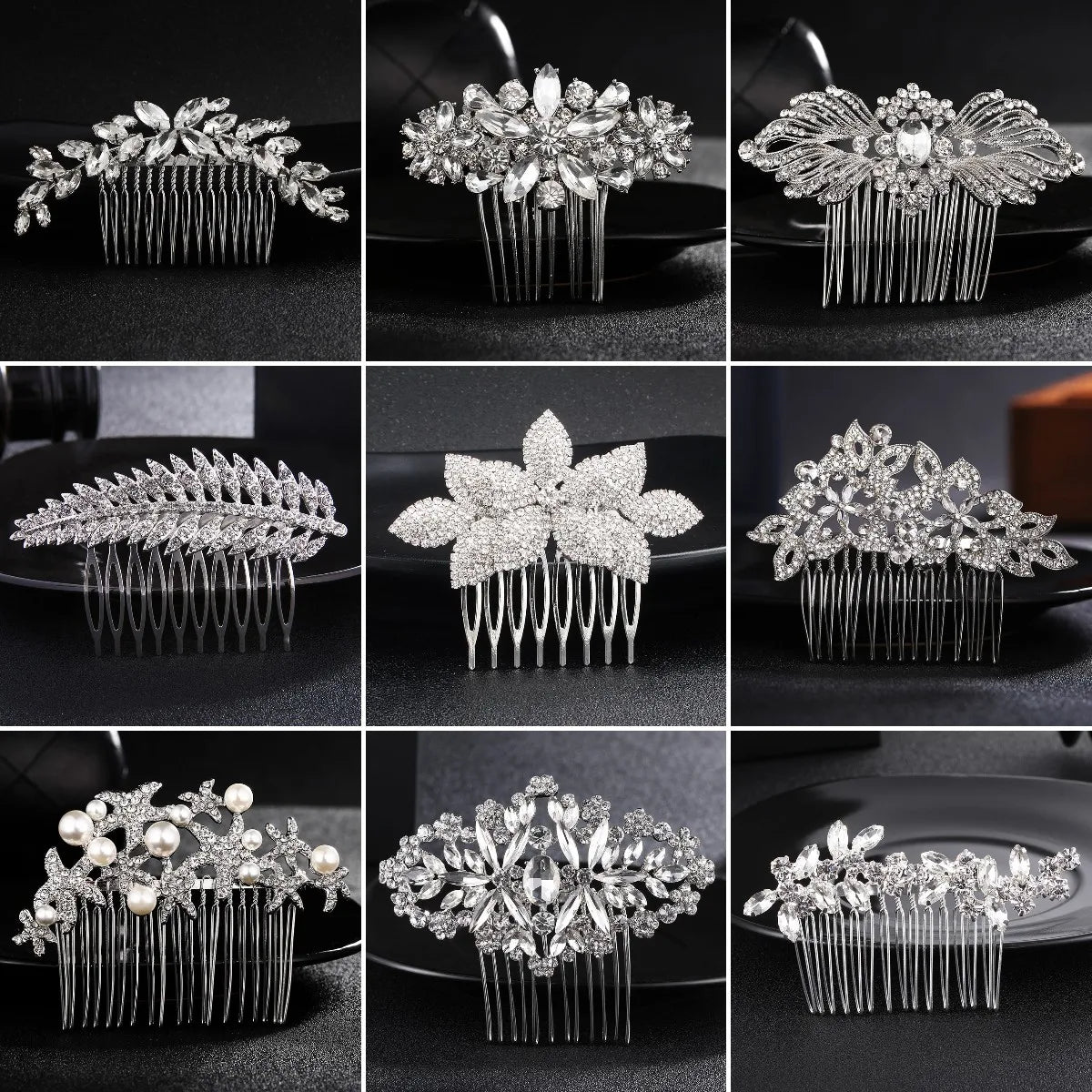 Silver Color Wedding Hair Combs Hairpins Crystal Rhinestone Bride Hair Accessories Women Bridal Hair Jewelry