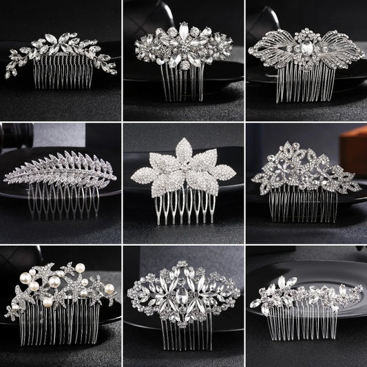 Silver Color Wedding Hair Combs Hairpins Crystal Rhinestone Bride Hair Accessories Women Bridal Hair Jewelry