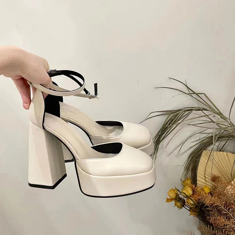 Super-high Heel Thick Heel Shoes Platform Sandals  Round Toe