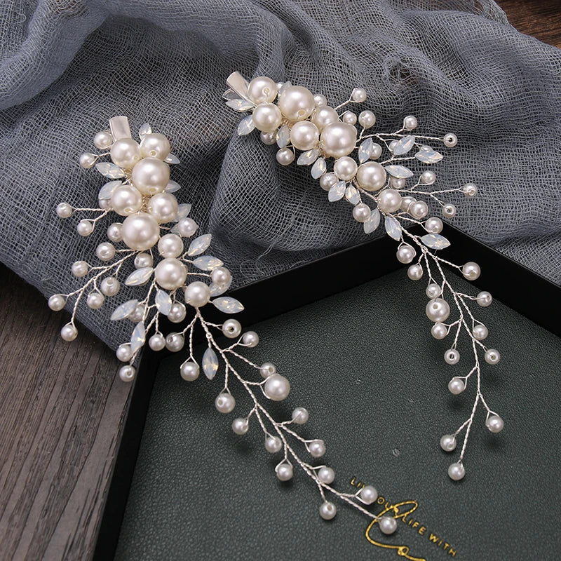 Crystal Pearl Headband Flower Hair Clip Floral Style Barrette Hair Jewelry Bridesmaid Wedding Hairbands Accessories