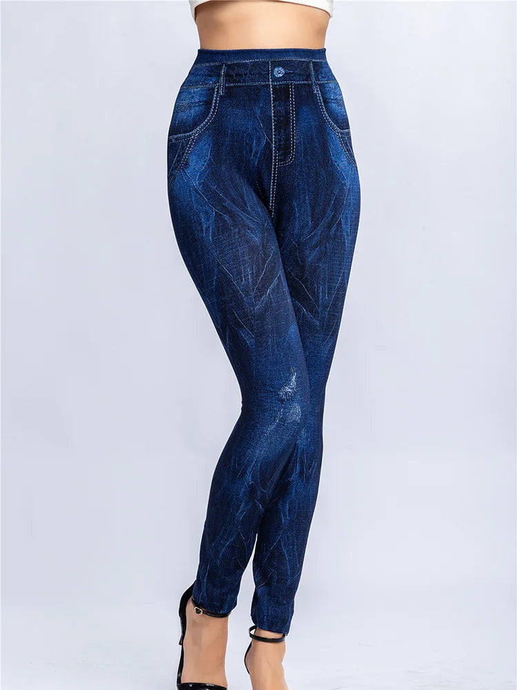 Leggings High Waist Elastic Butterfly Printed Pencil Pants Faux Denim Leggings
