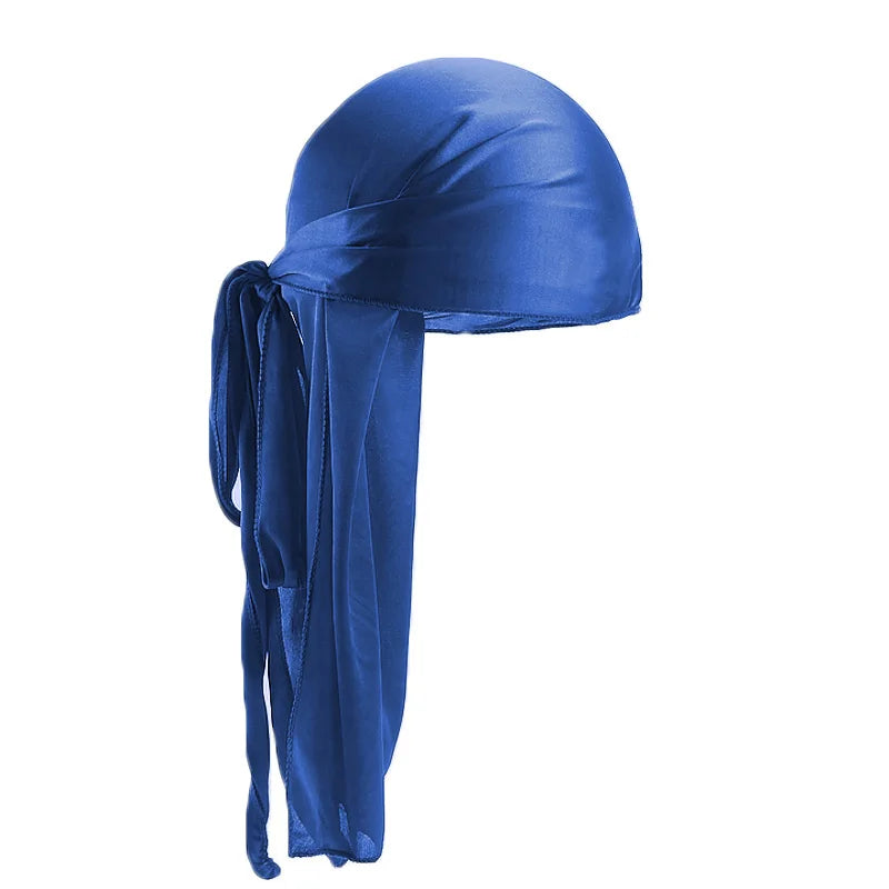 Unisex Silky Long Tail Durag Pirate Hat Turban Fashion Headwraps Cap Bandana Women Men Headwear Caps