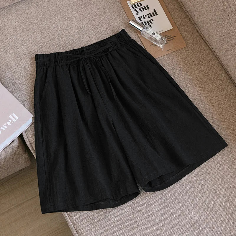Cotton Shorts, Summer Casual Solid Two Pockets shorts high waist loose shorts  Soft Cool female shorts