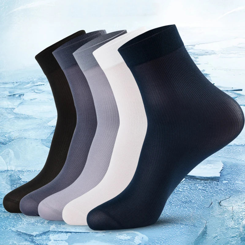 10pairs Men Ultra-thin Transparent Ice Silk Socks Summer Socks Solid Business Socks Breathable Soft Socks Ankle Socks