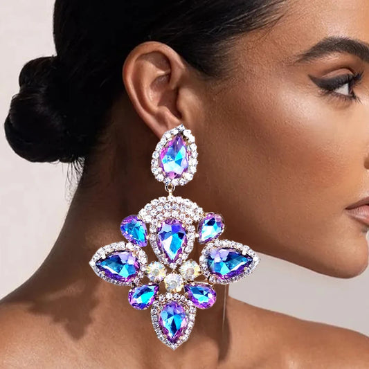 Large Drop Rhinestone Dangle Earrings Accessories Colorful Crystal Earrings