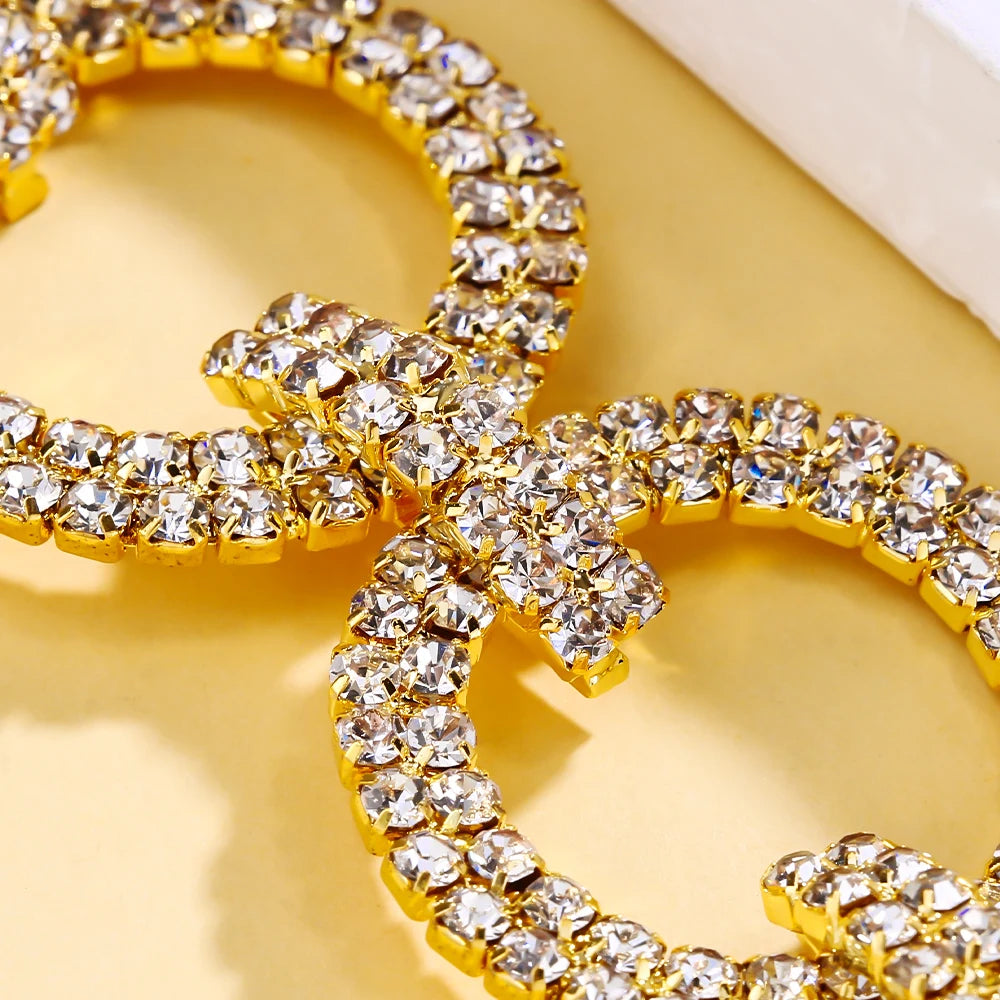 Hollow Crystal Round Necklace Earrings Set  Rhinestone  Jewelry Sets