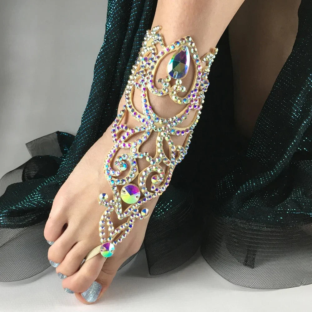 Colorful Hollow Belly Dance Anklet Chain  Water Drop Crystal Anklet