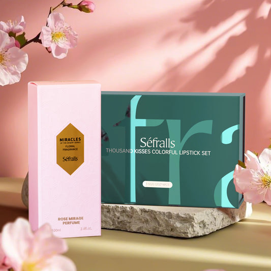 Séfralls ROSE MIRAGE PERFUME FLORAL FRAGRANCE 100ml+THOUSAND KISSES COLORFUL LIPSTICK SET 3.5g*4pcs Cologne and Make up