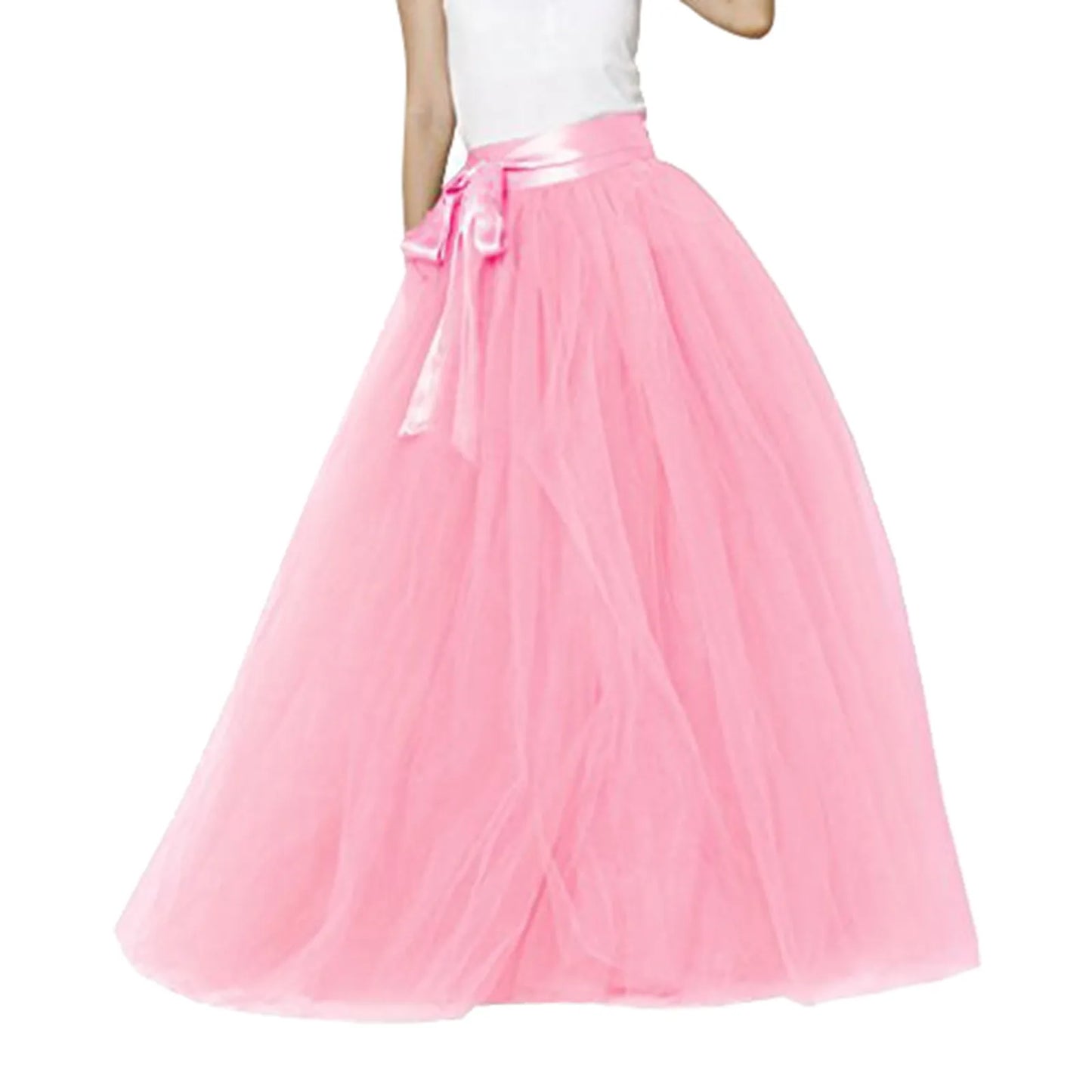 Women's Mesh Maxi Skirt Elastic High Waist Large Swing Long Skirt A Line Belt