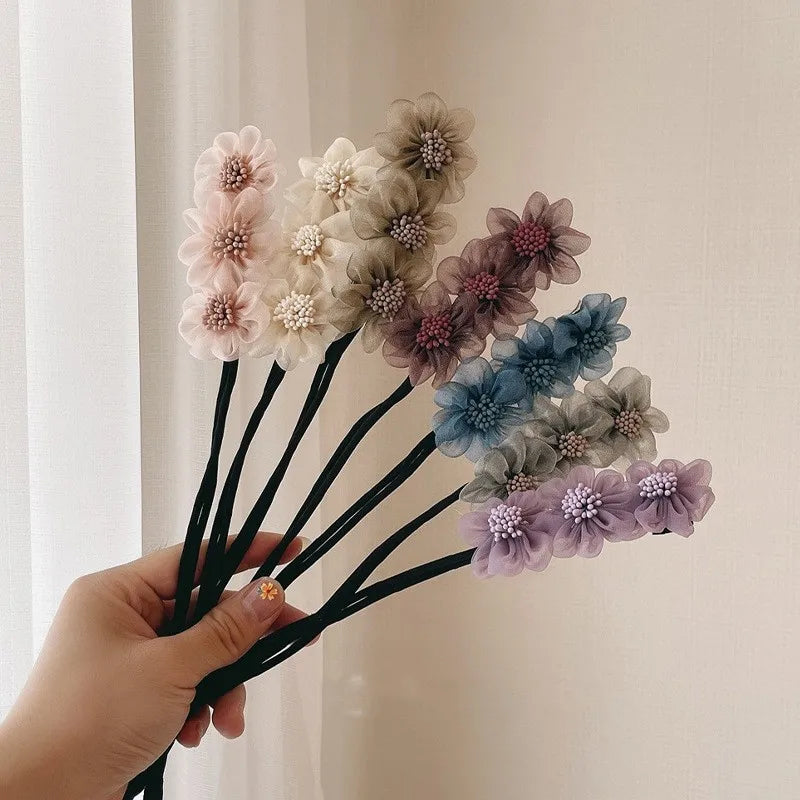 Elegant Shell Pearl Lazy Hair Curler Bow Barrettes Braided Hair Artifact Vintage Women Flower Hair Maker Tools Scrunchies