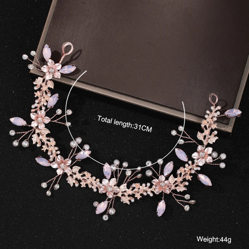 Hair Accessories Crystal Pearl Headband  Rhinestone Leaf Headband Hairband For Women Elegant Princess Headwear