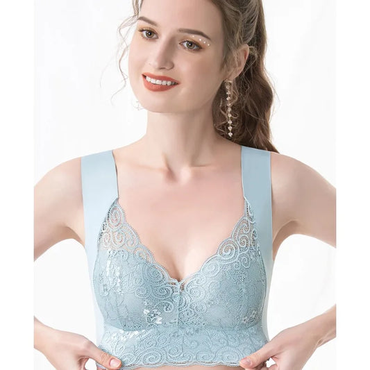 Women's Lace Bra Trackless Sports Thin Bra Breathable Soft And Comfortable Casual No Underwire V-Neck Bra