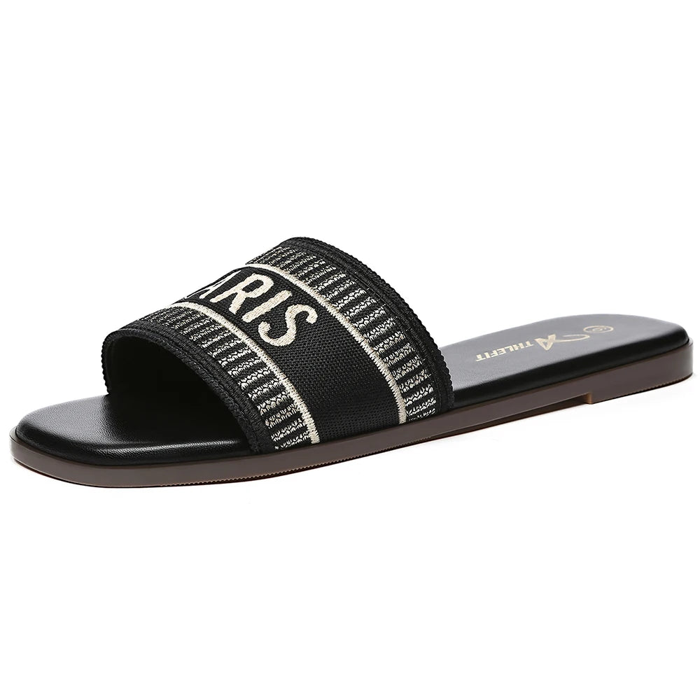 Letter Flat Sandals Casual Comfortable Slip Slide  Vintage Slippers