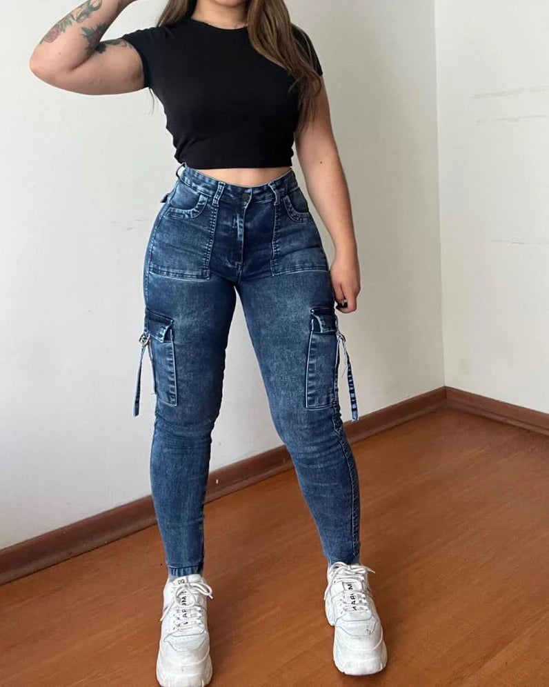 Vintage  Retro  High Waist  Casual  Cargo Pants