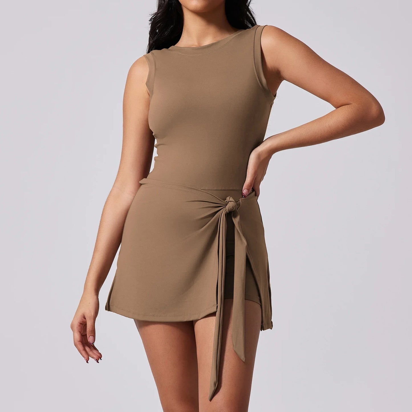 Women Summer Safe Yoga Tennis Skirts Gym Golf Running Sports Fitness With Chest Pads One Piece Skirt Anti Glare Dance Skirt