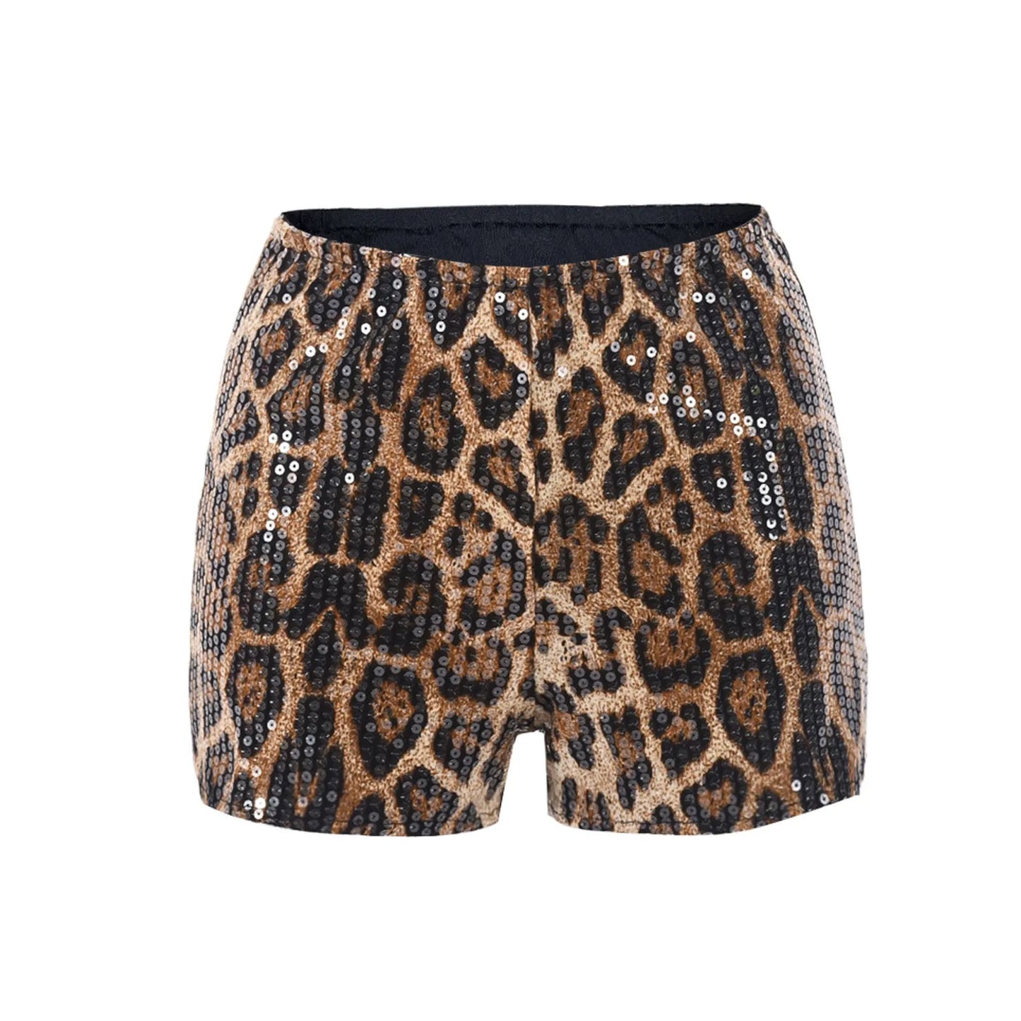Women's Leopard Sequin Shorts Elastic Waist  Shorts Club Rave Bottoms Shorts Fashion Female Party Wear Shiny Shorts