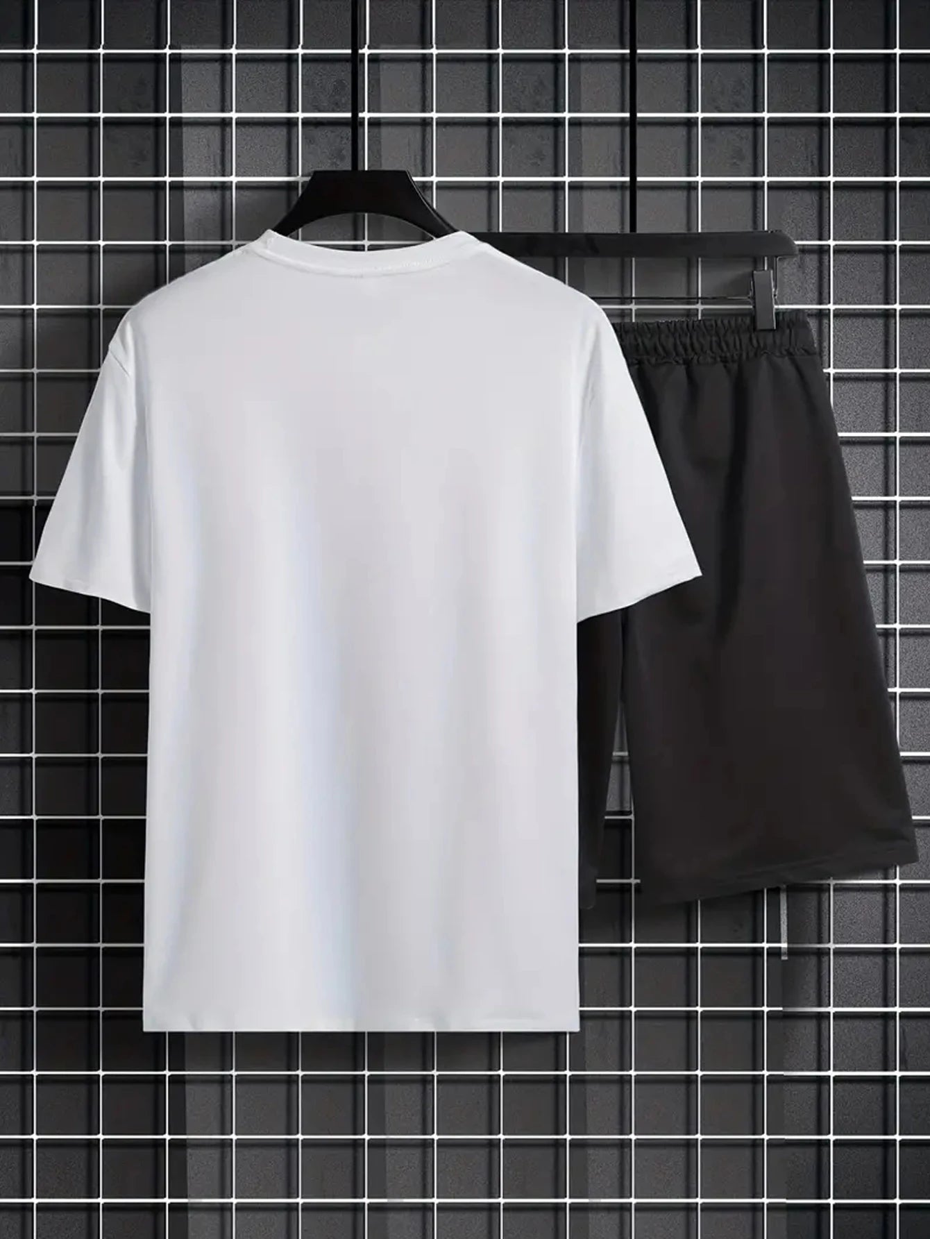 Short-sleeved shirt and shorts summer men's suit simple fitted T-shirt letter print with the same printed shorts two-piece set