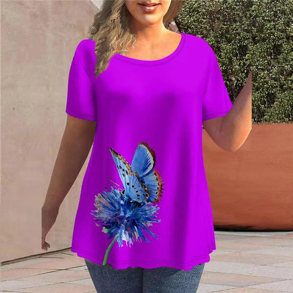 Women's T-Shirts Spring Clothing Floral Graphic O-Neck Pullovers Short Sleeve Tops Streetwear Oversized Apparel Ladies