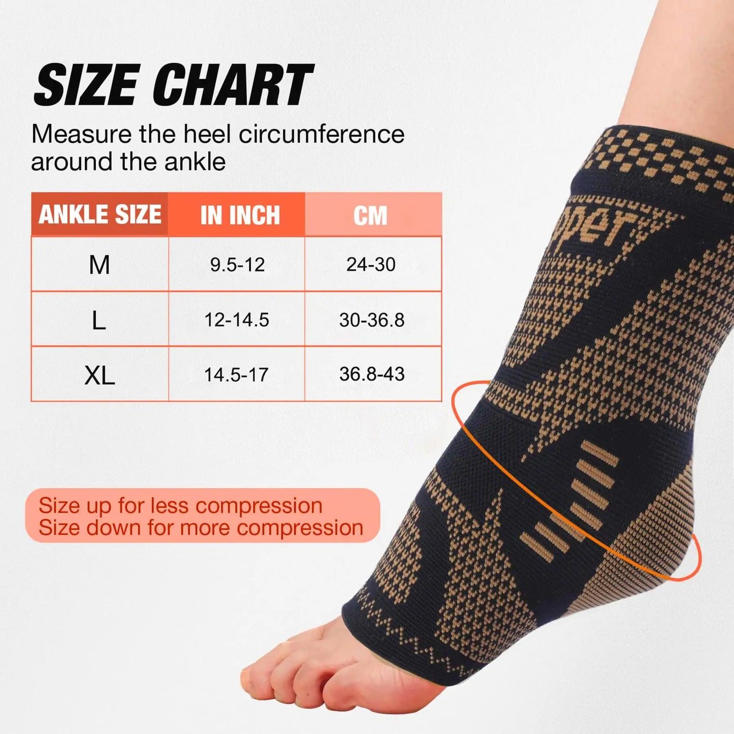 Compression Copper Ankle Brace Socks - Support Sleeve for Sprains, Plantar Fasciitis Relief & Arthritis - Unisex Foot Wrap