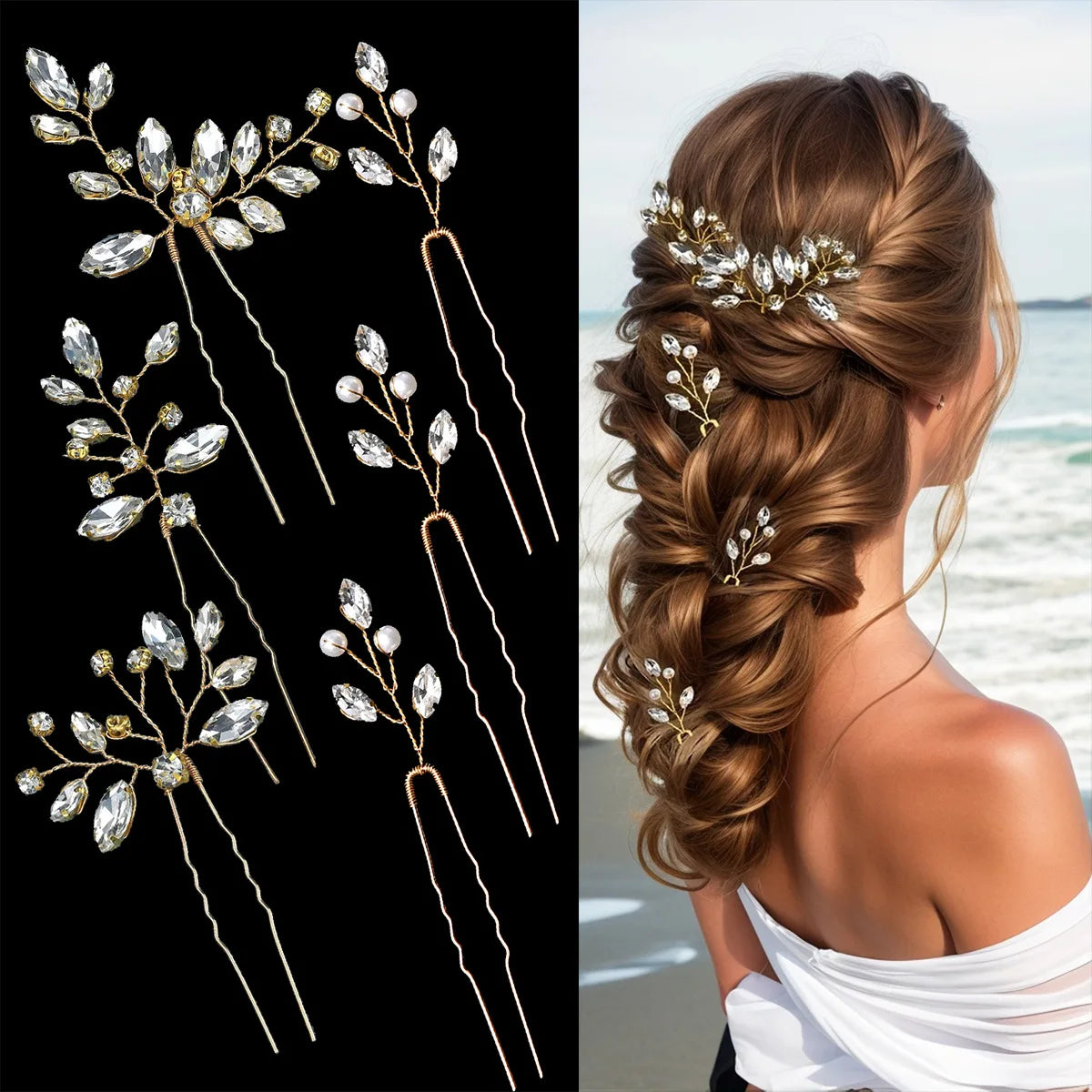 Pearl Flower Hair Comb  Wedding Hairpin Alloy Leaf  Shaped Hair Clips Floral Headpiece Bridal Hair Jewelry Accessories
