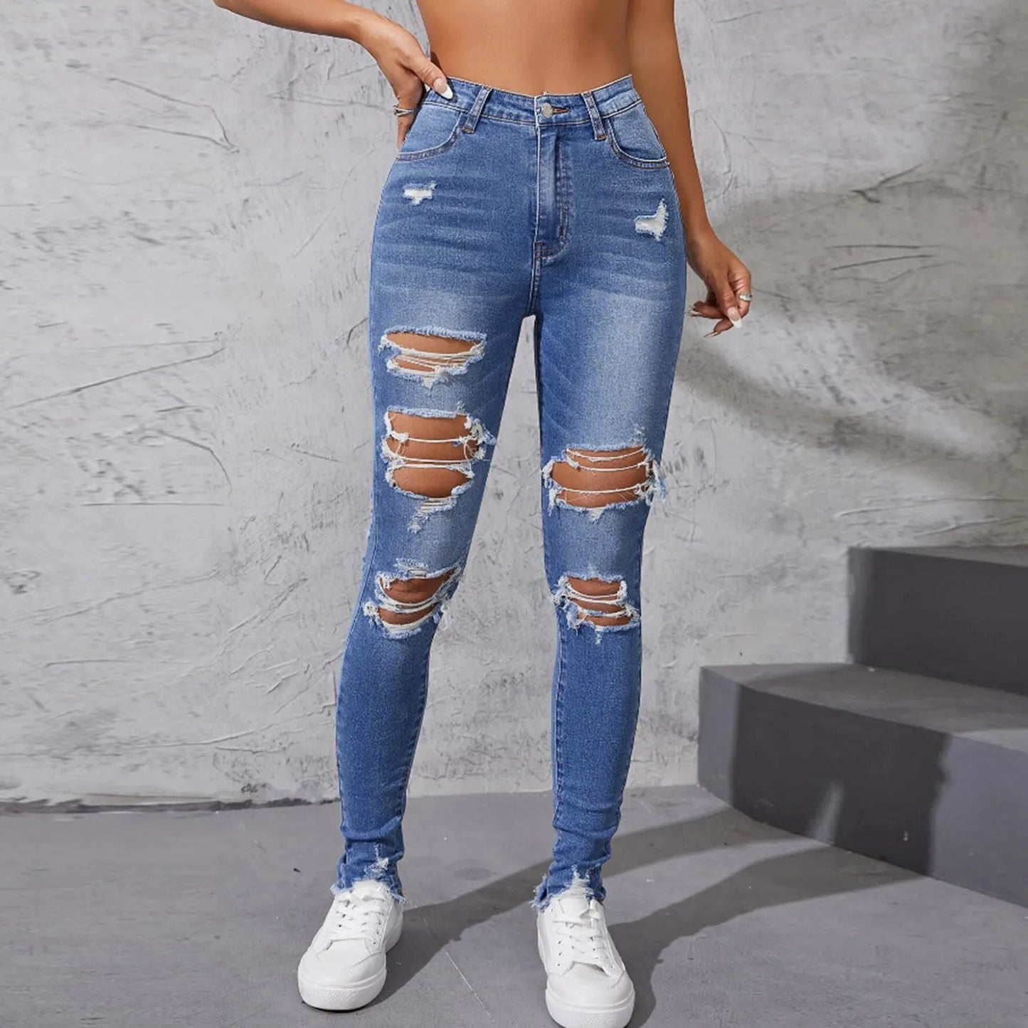 Women's Hole Jeans Ripped Skinny Jeans Pants For Women  Jeans High Waist Denim Pants Trousers