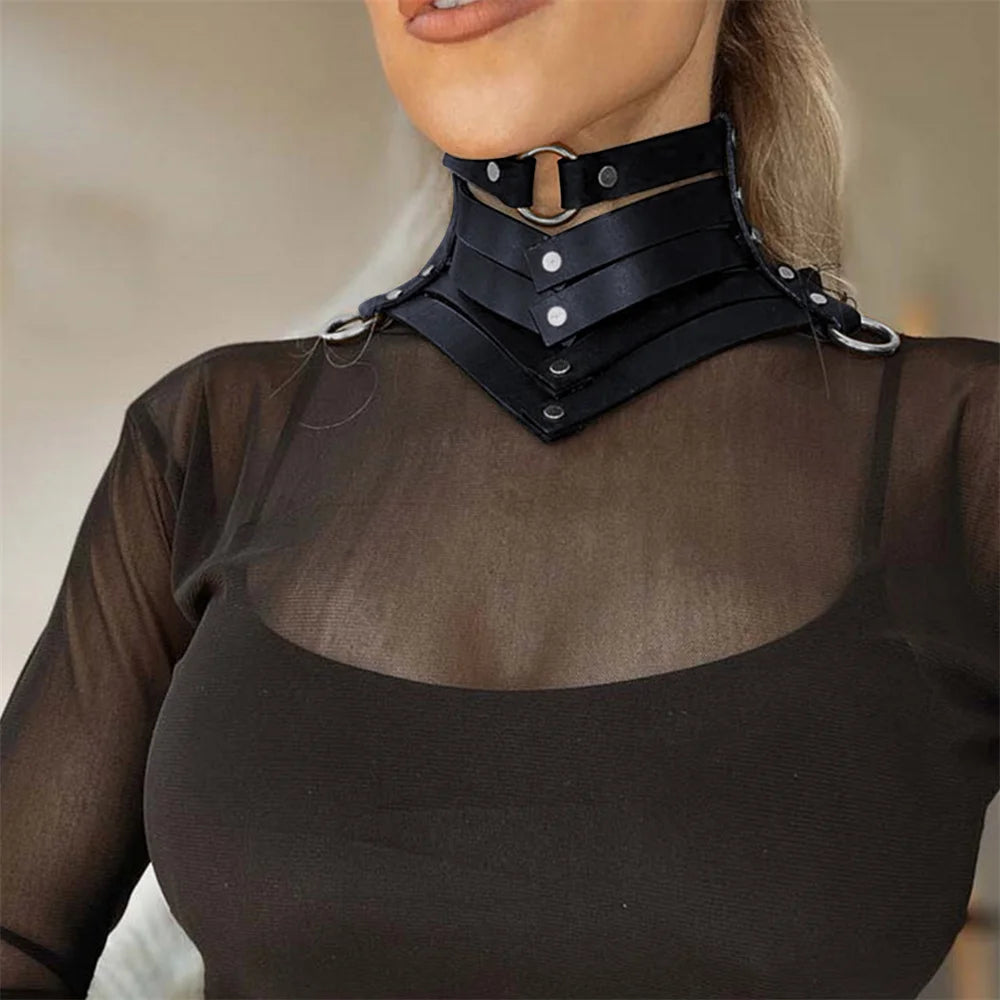 Black Sexy Trendy Rock Gothic Collar Necklaces Jewelry Gothic Leather Belt Rivets Punk Choker Necklace for Women