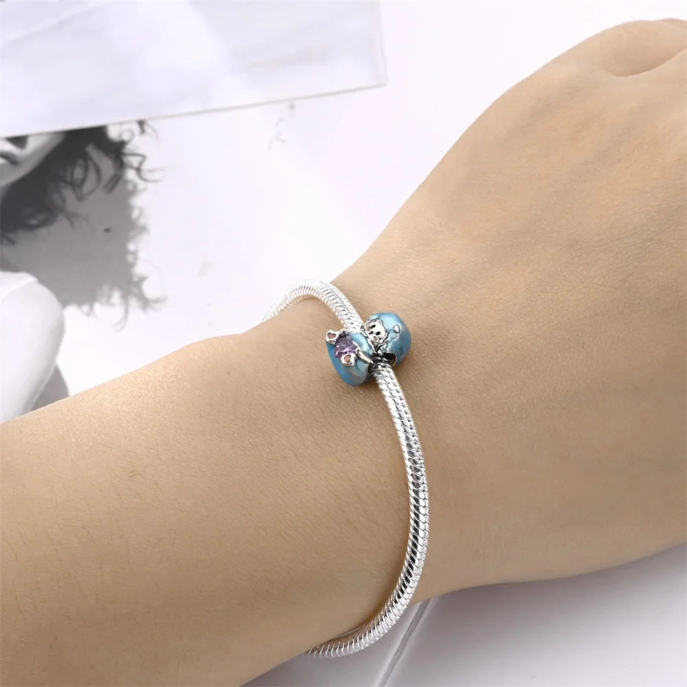 925 Sterling Silver Cartoon Cute Lamb Heart Shaped Beads Fit Pandora Original Bracelet Charms