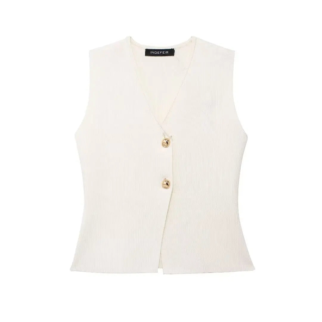 Woman Knit Vest Top Cropped Sleeveless Vests for Women Button Summer Vest Top Knitted Short Tops