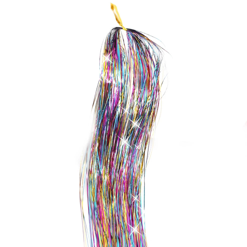 36/48inch Synthetic Sparkle Hair Tinsel Rainbow Colored Strands  Headwear Hair binge Hair Laser False Hair Extensions Decor