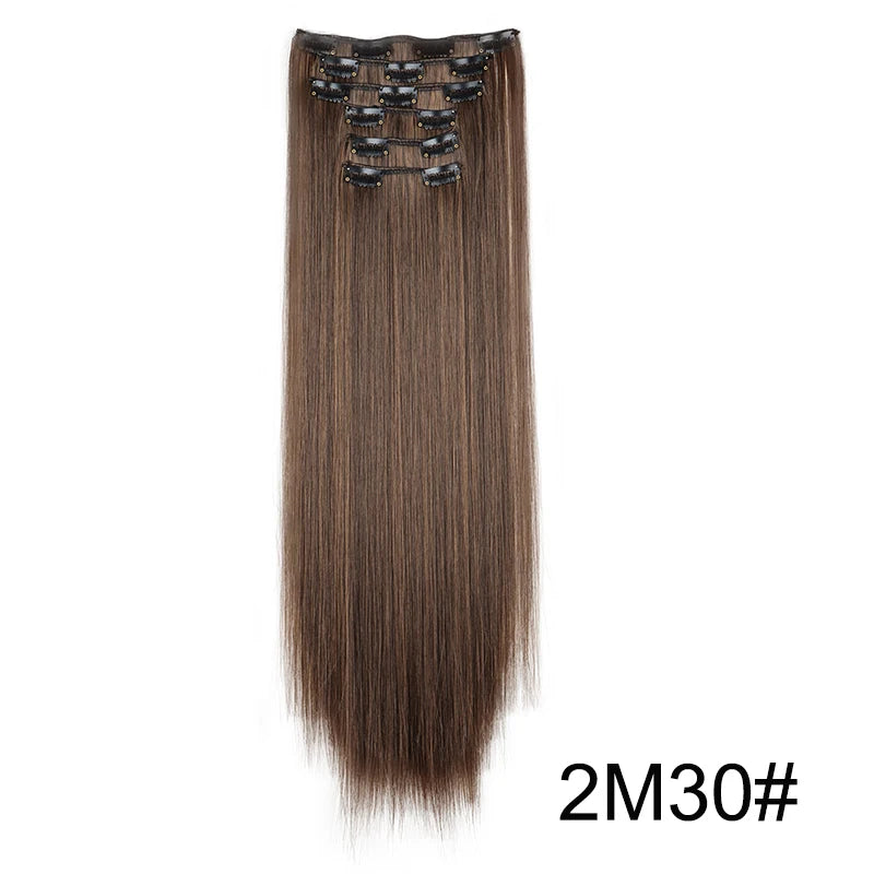 Synthetic 24Inch 16 Clips in Hair Extensions Long Straight Hairstyle Hairpieces Heat Resistant False Hair Daily Use