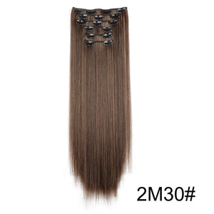 Synthetic 24Inch 16 Clips in Hair Extensions Long Straight Hairstyle Hairpieces Heat Resistant False Hair Daily Use