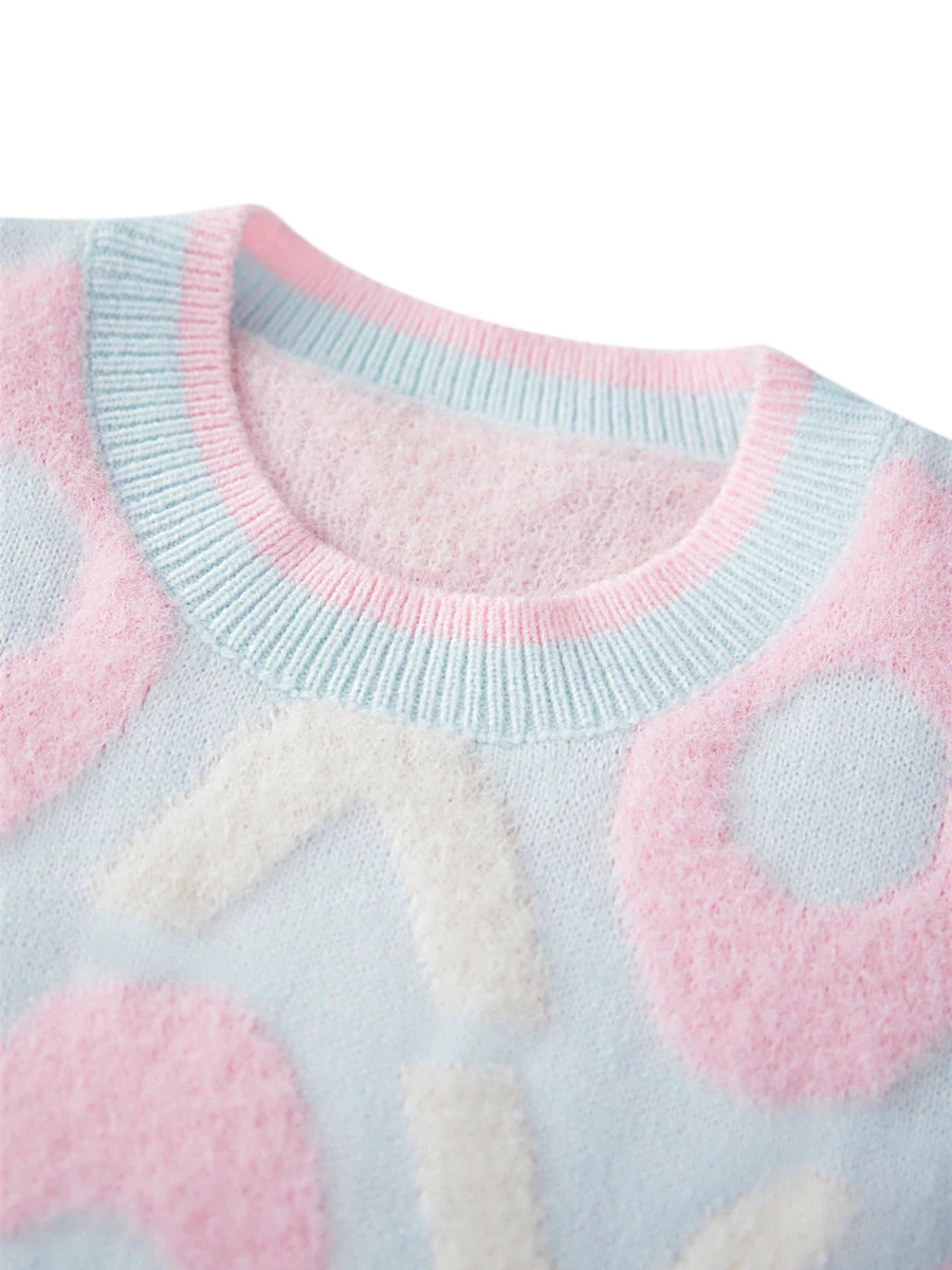 Women s Heart Pattern Knit Sweater with Round Neck and Long Sleeves - Cozy Jacquard Knitwear for Her