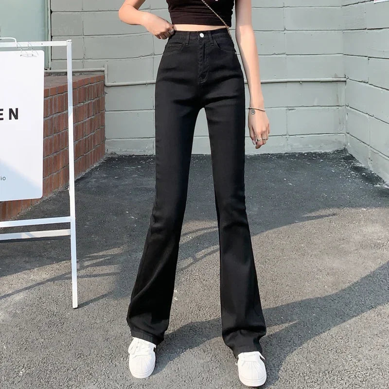 Flared  High Waist Denim Trousers