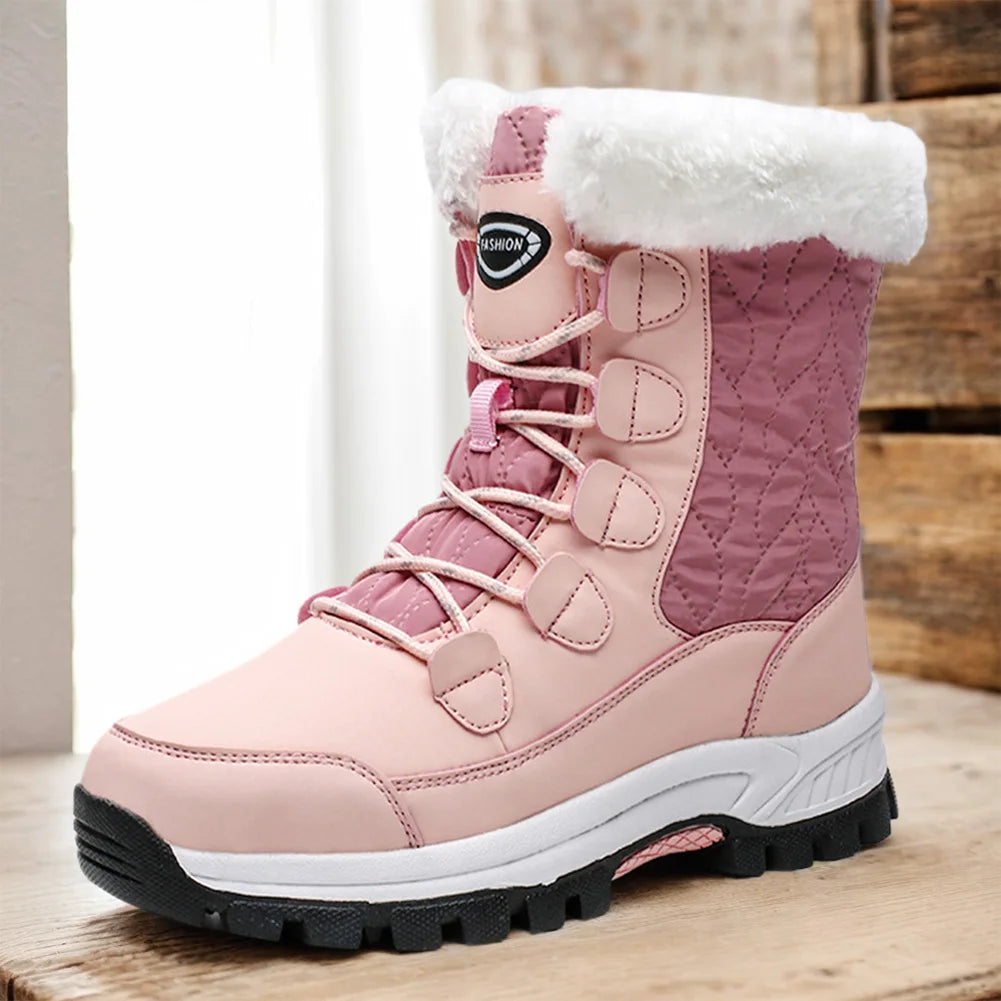 Waterproof Walking Shoes Comfortable Lightweight Snow Ankle Boots Mid Calf Water Resistant Snow Shoes Lace Up