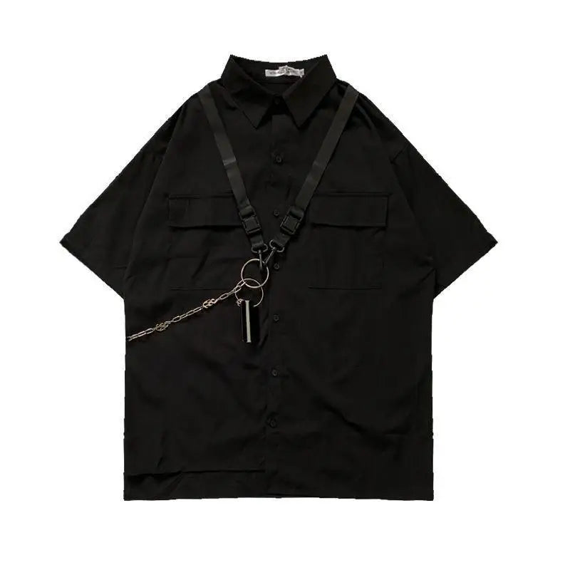 ARENS Techwear Goth Gothic Clothing Men's Shirt Short Sleeve Male Shirt Punk Rave Men's Shorts Set Streetwear Hip Hop Hippie