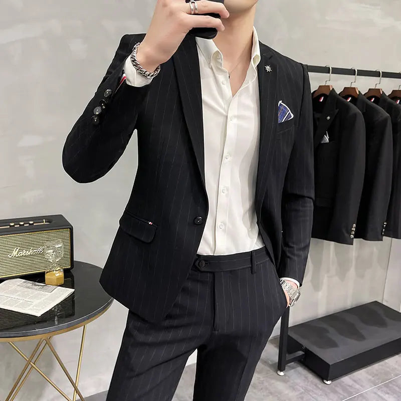 Men's High-Quality Two-Piece Suit Business Casual Banquet Luxury Ensemble with Trousers