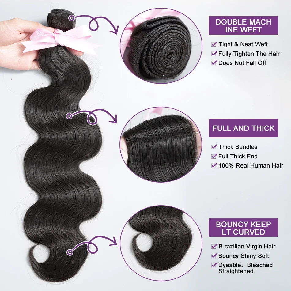 40 50 Inch Body Wave Raw 3 4 Bundles Indian Remy 100% Unprocessed Human Hair Wavy Weave extensions