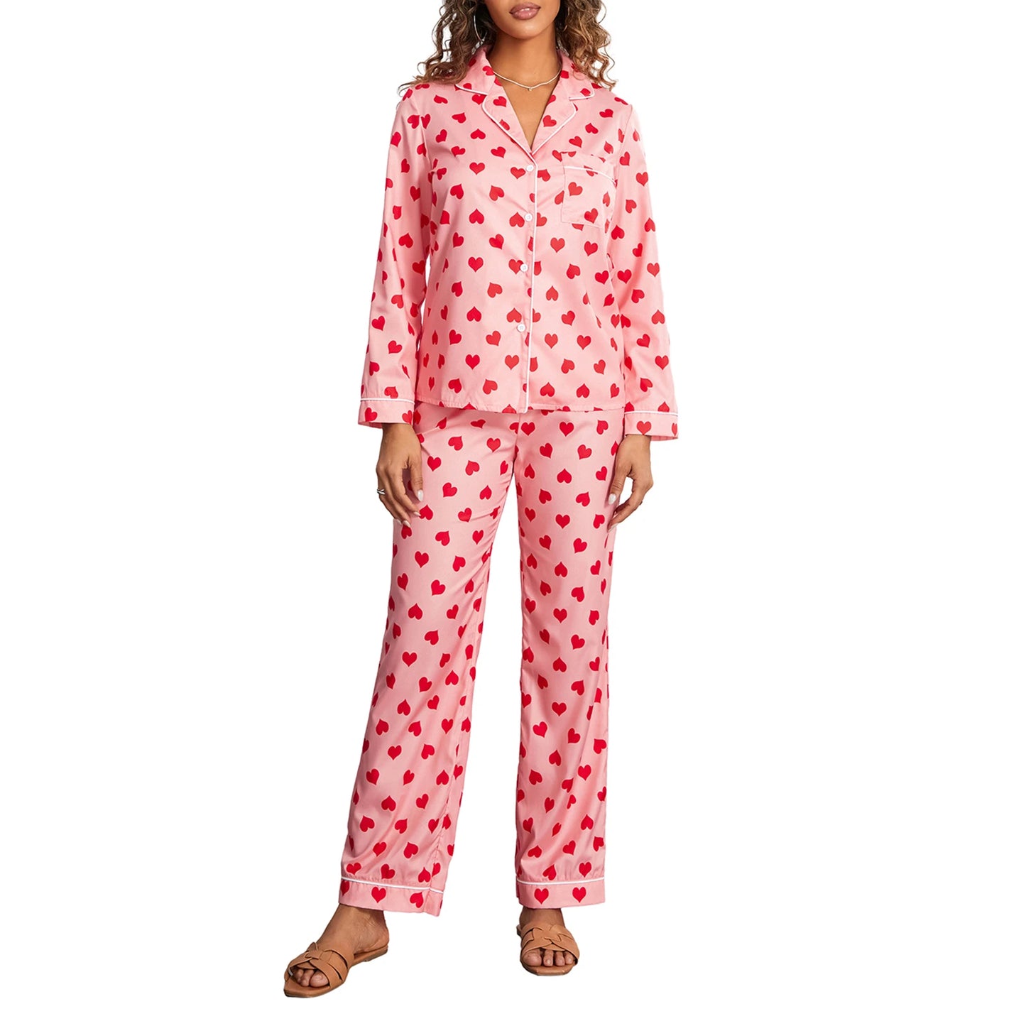 Pajama Set Floral Print Long Sleeve V-Neck Tops with Pants Sleepwear Loungewear Set