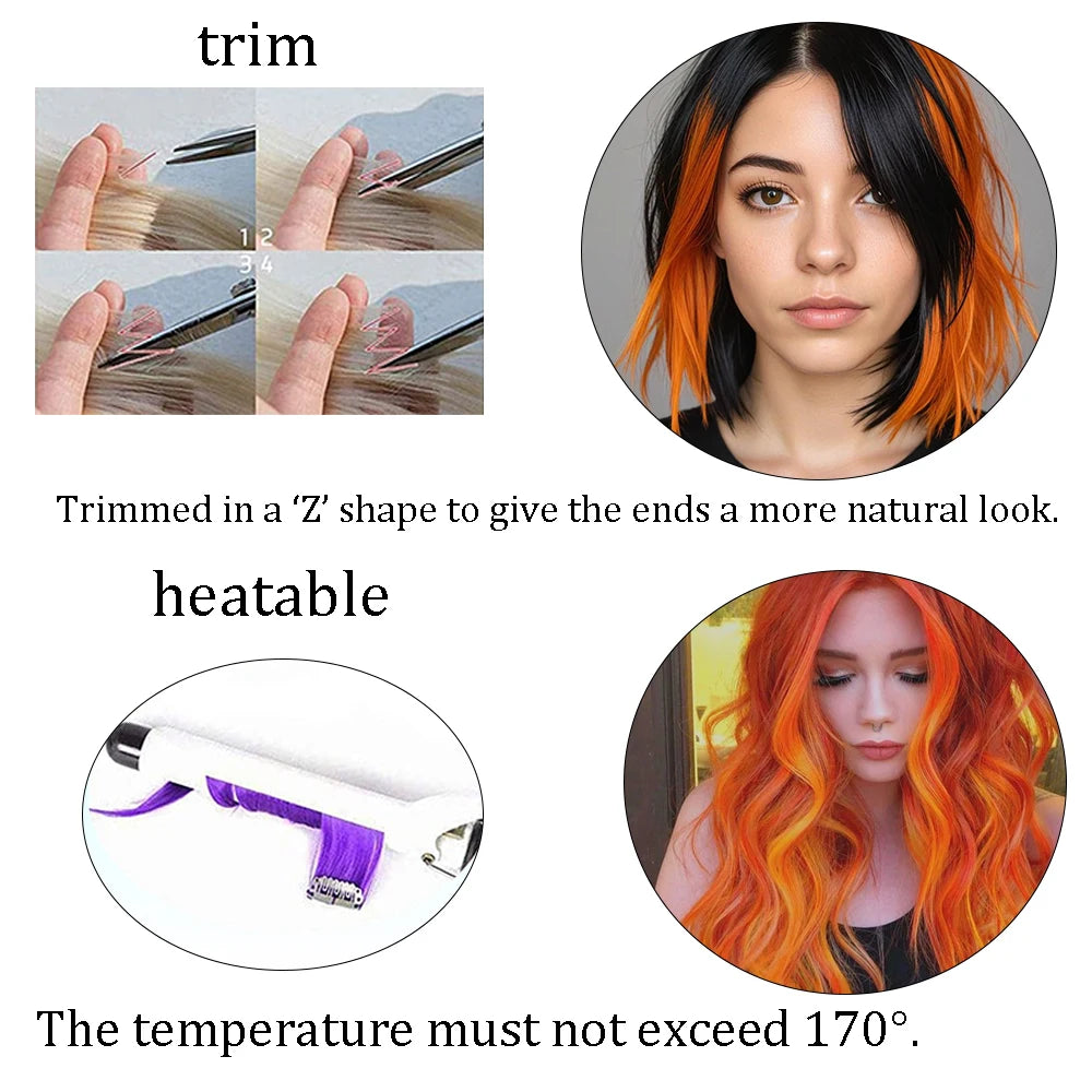 22 inches12pcs/pack Colored Party Synthetic Clip in Hair Extensions  Multi-colors Straight Hair Synthetic Hairpieces