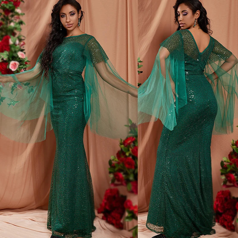 Long Green O Neck Dress Vintage